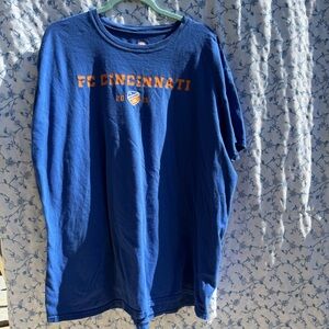 Blue and orange FC Cincinnati soccer t-shirt